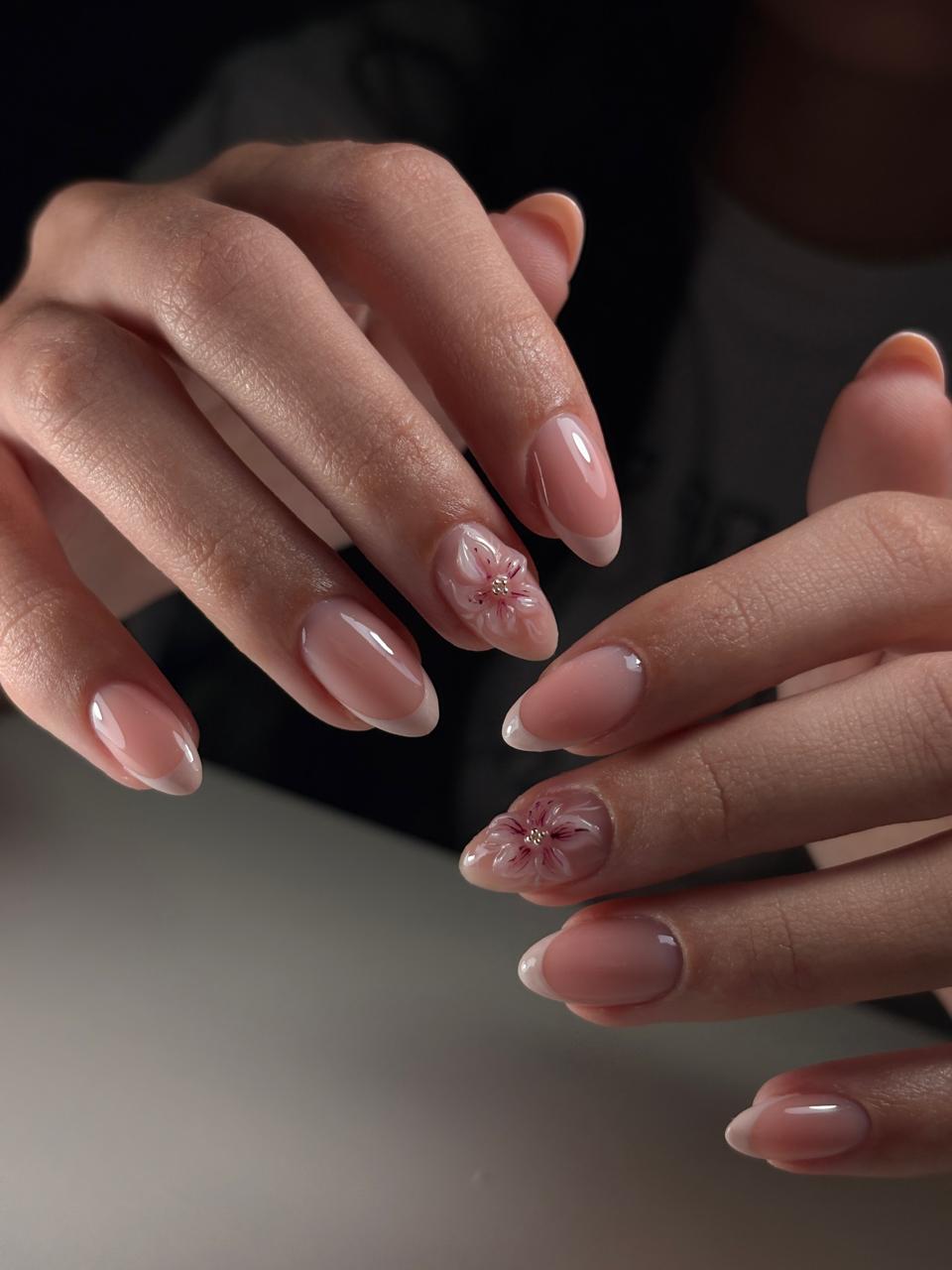 Capping nude con flor 3D rosa